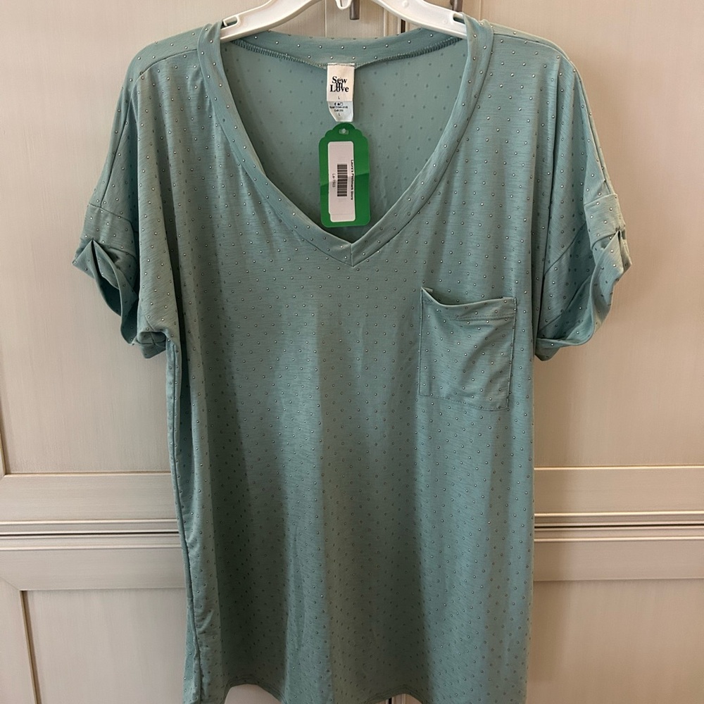 Sew In Love Sage Short Sleeve V-Neck Tee